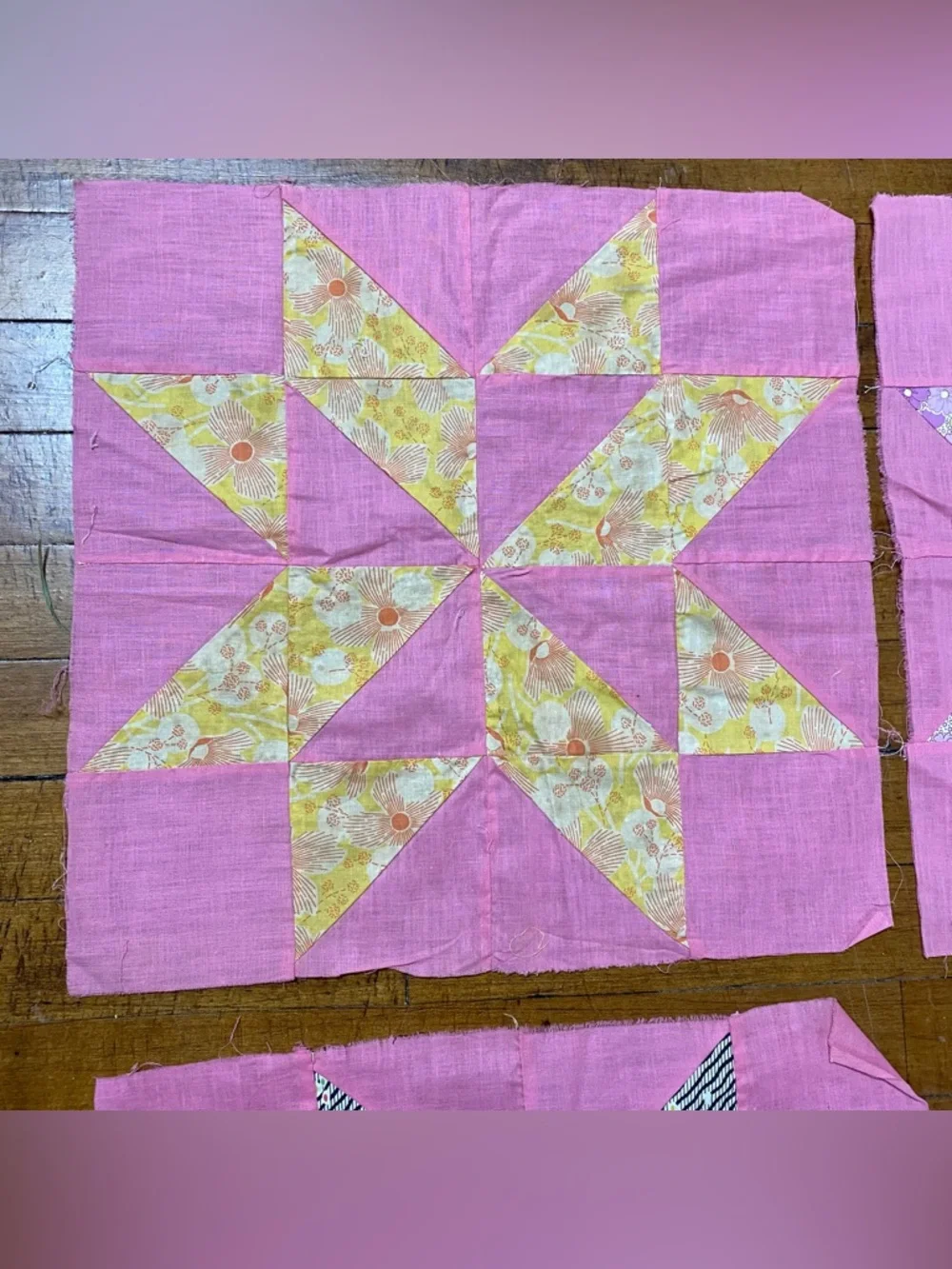 Set of 9 Vintage 8 Point Star Feed Sack Quilt Blocks 15 1/2” x 15 1/2” each - Picture 10 of 10